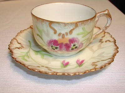 Limoges Hand Painted & Gilded Floral Demitasse Cup/Saucer