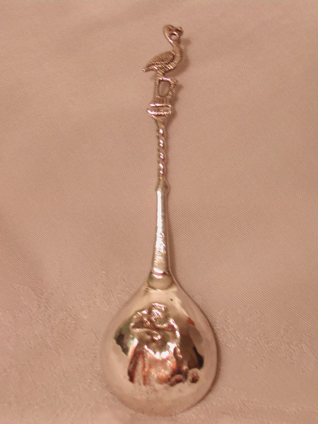Antique Coin Silver Twist Handle Spoon Flamingo Pilgrim