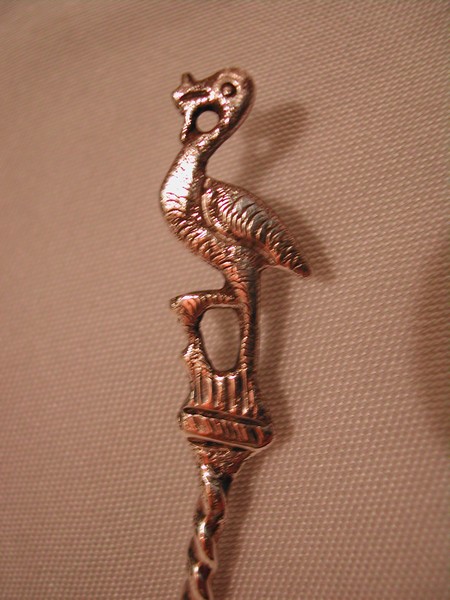 Antique Coin Silver Twist Handle Spoon Flamingo Pilgrim