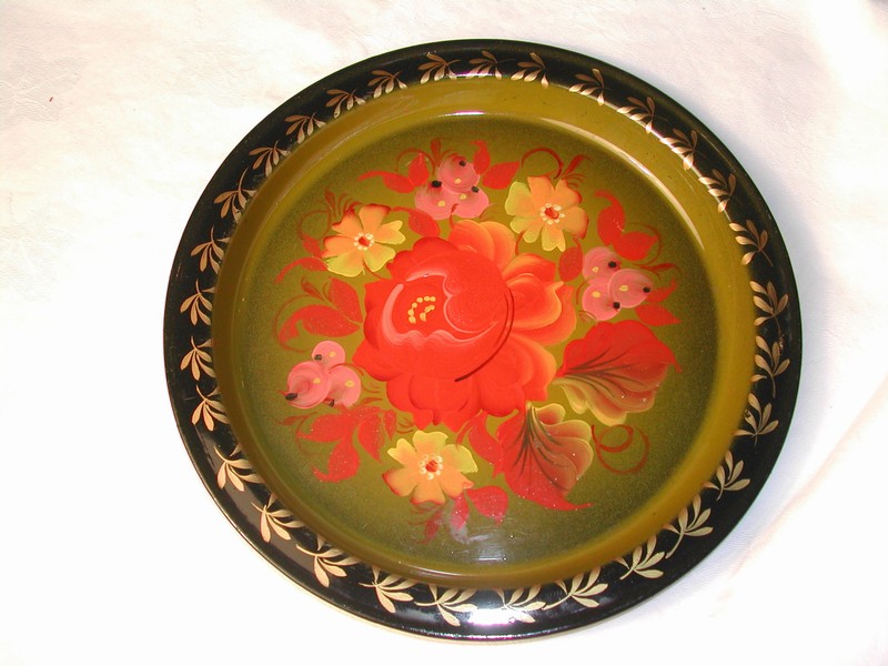 A Vintage Hand Painted Tole Toleware Tray Marked
