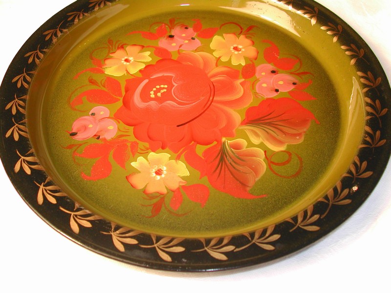 A Vintage Hand Painted Tole Toleware Tray Marked