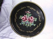 A Vintage Tole Toleware Tray Hand Painted Pink Roses