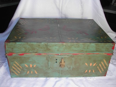 Antique Metal Ware Hand Painted Quail Document Box