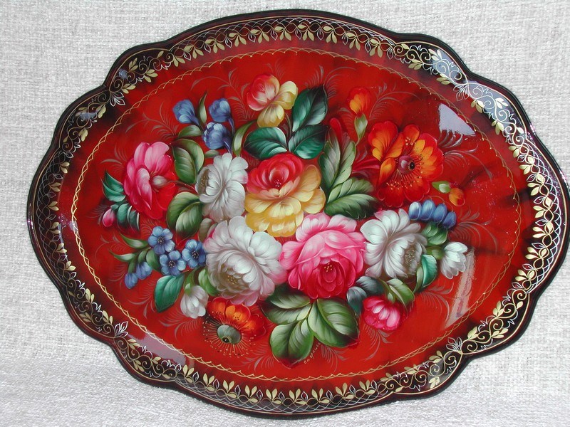 Large Tole Style H P & Artist Signed Metal Ware Tray Caspacoca