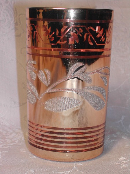 Vintage Art Deco Pink Lustre & Gold Juice Glass