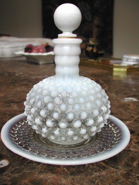 Anchor Hocking Moonstone Opalescent Hobnail Cologne Bottle