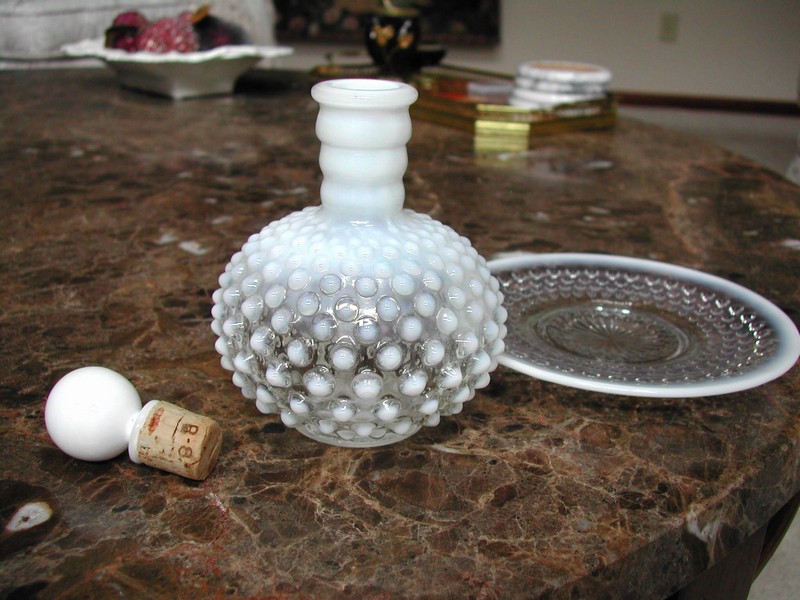 Anchor Hocking Moonstone Opalescent Hobnail Cologne Bottle