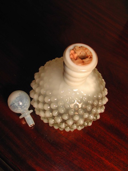 Opalescent Anchor Hocking Moonstone Glass Barber Bottle