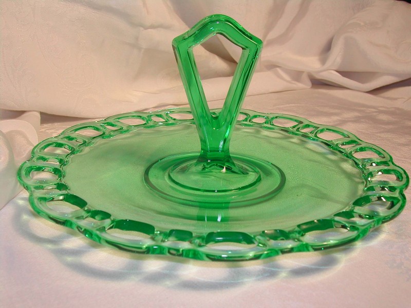 An Old Green Glass Lace Edged Server Deco Handle