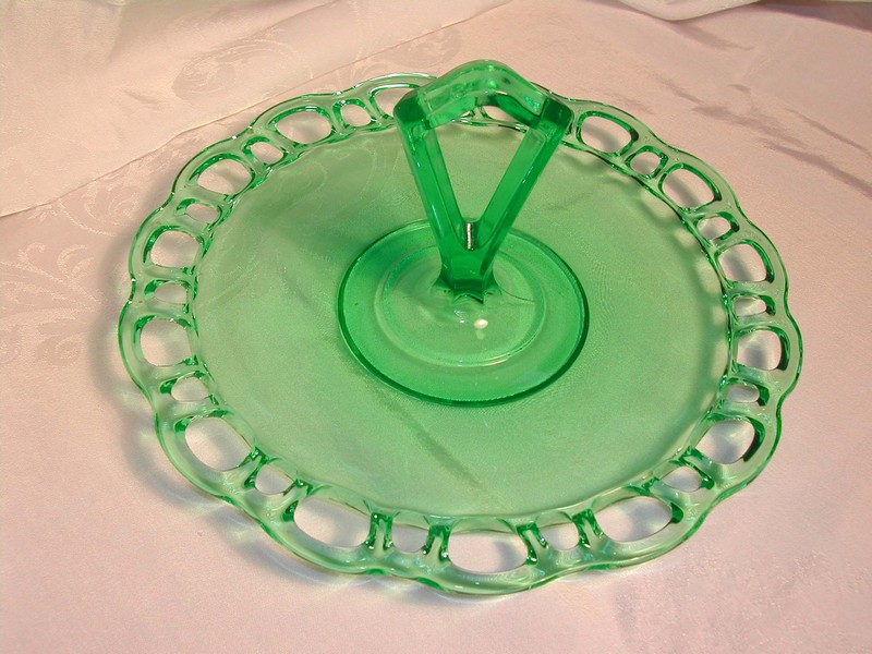 An Old Green Glass Lace Edged Server Deco Handle