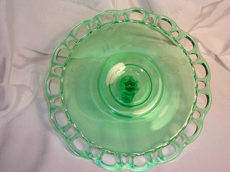 An Old Green Glass Lace Edged Server Deco Handle