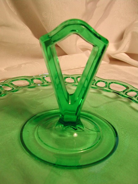 An Old Green Glass Lace Edged Server Deco Handle