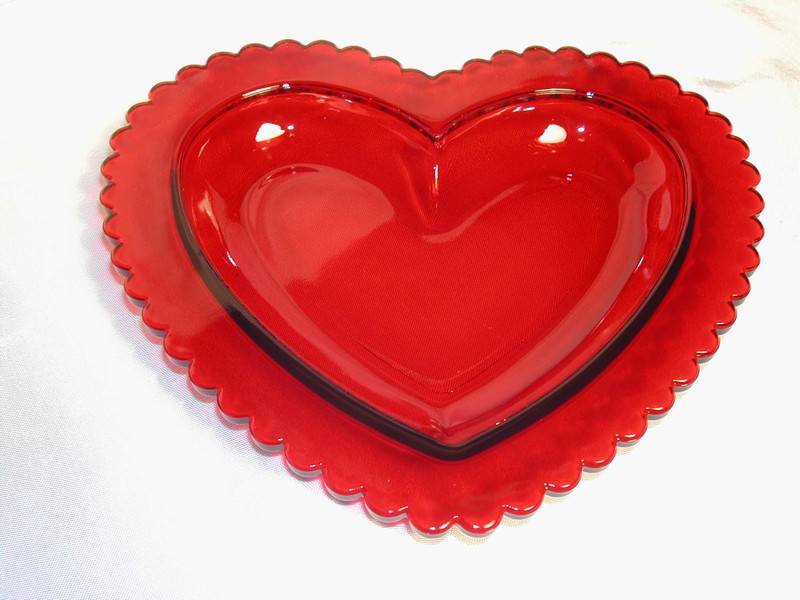 Ruby Red Glass Heart Shaped Candy Dish