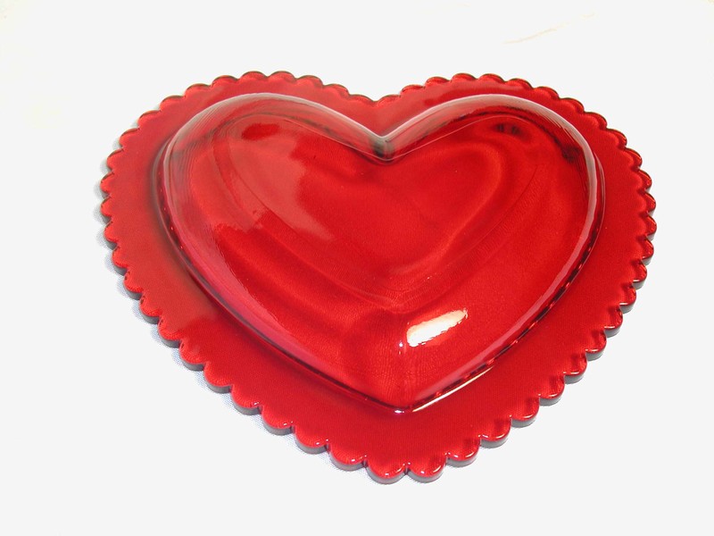 Ruby Red Glass Heart Shaped Candy Dish