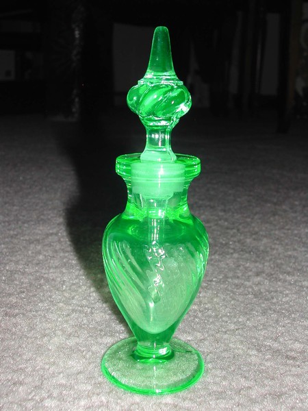 Tiffin (US Glass Co.) Milady Spiral Optic Green Glass Perfume