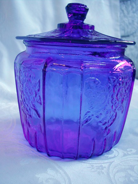 Cobalt Reproduction Hocking Glass Mayfair Open Rose Cookie Jar