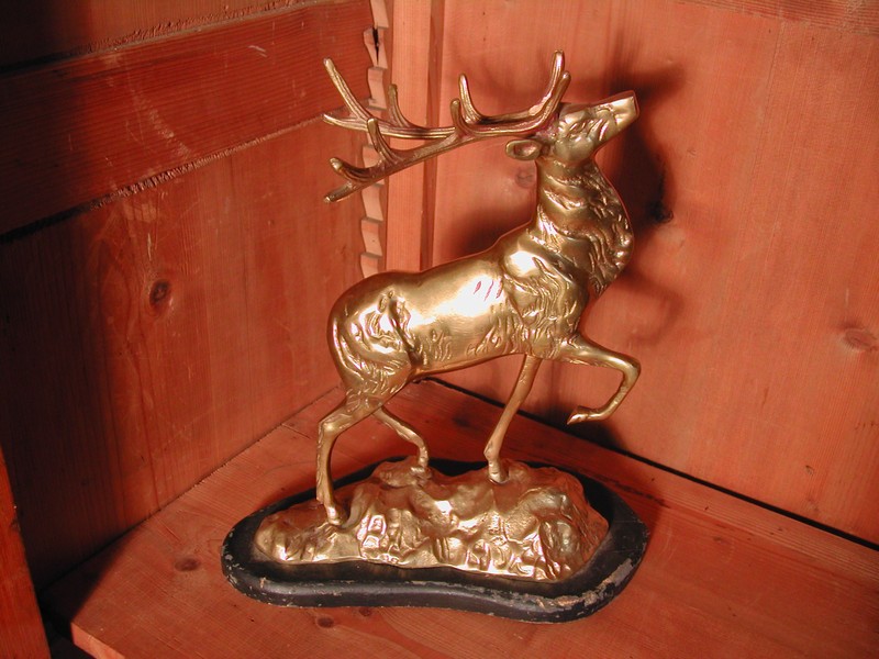 Vintage Brass Elk & Wood Statue