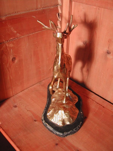 Vintage Brass Elk & Wood Statue