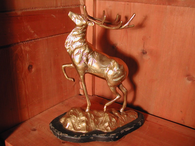 Vintage Brass Elk & Wood Statue