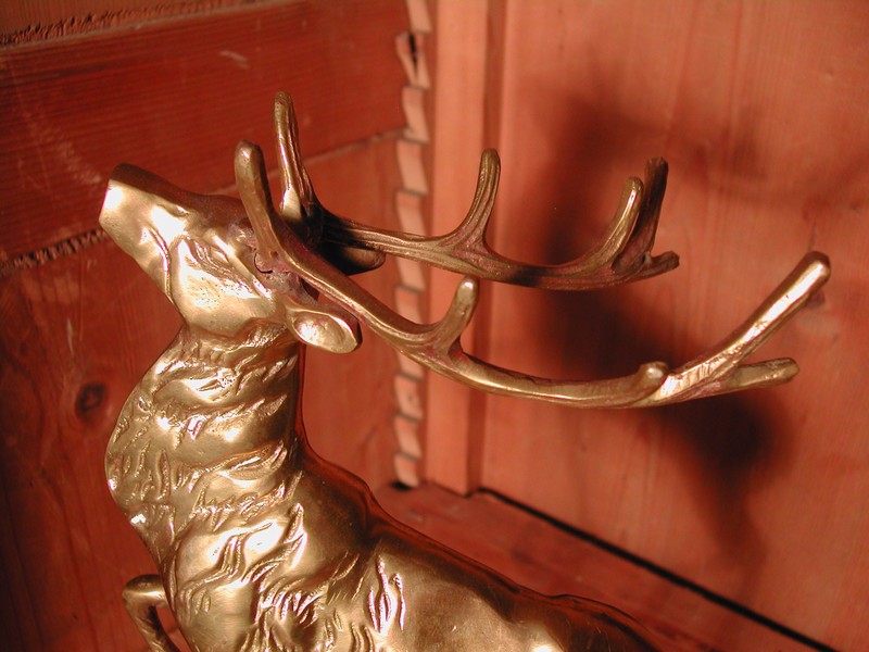 Vintage Brass Elk & Wood Statue