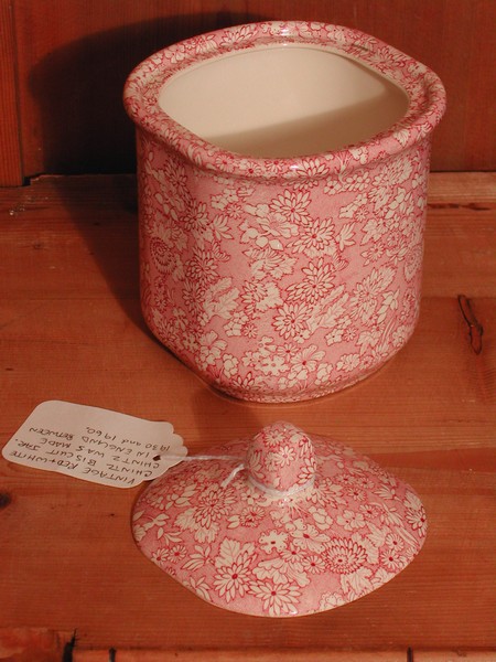 Vintage English Red & White Chintz Biscuit Jar/Lid