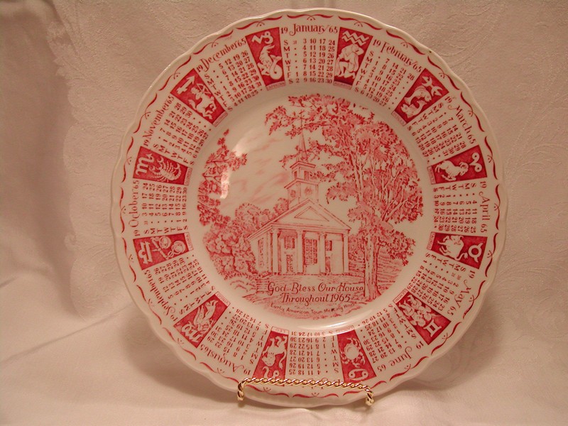 Royal Staffordshire England Red & White Transfer Ware Calendar P