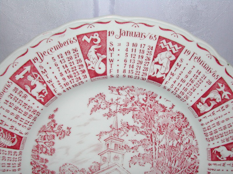 Royal Staffordshire England Red & White Transfer Ware Calendar P