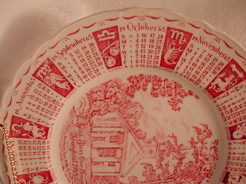 Royal Staffordshire England Red & White Transfer Ware Calendar P