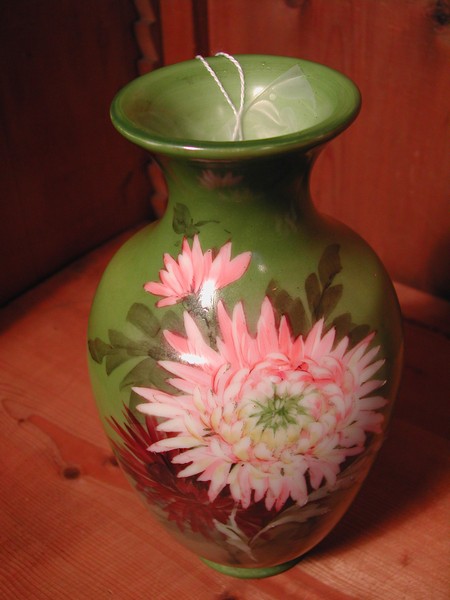 Green Hand Painted Mums Vase