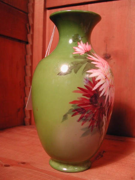 Green Hand Painted Mums Vase