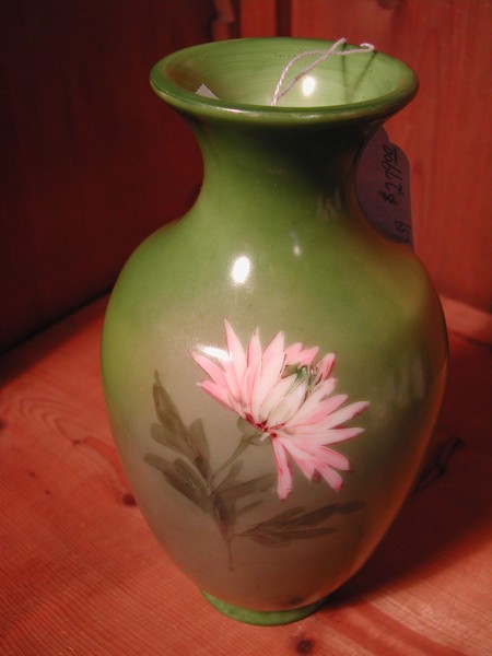 Green Hand Painted Mums Vase