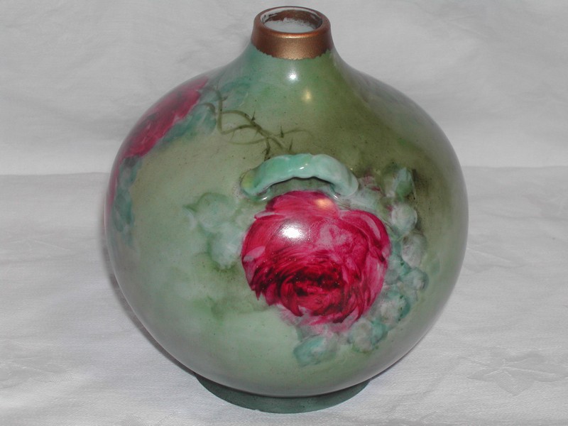 Hand Painted Roses Vase Limoges? Bavaria?