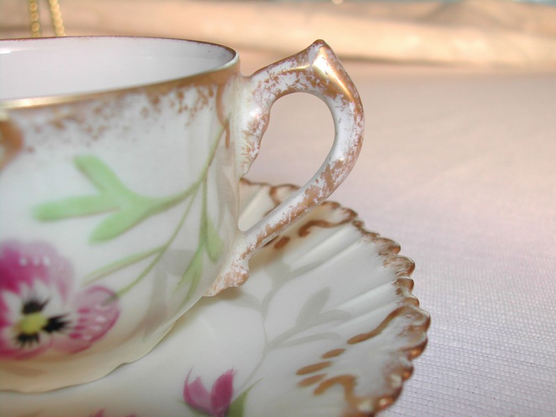 Limoges Hand Painted & Gilded Floral Demitasse Cup/Saucer