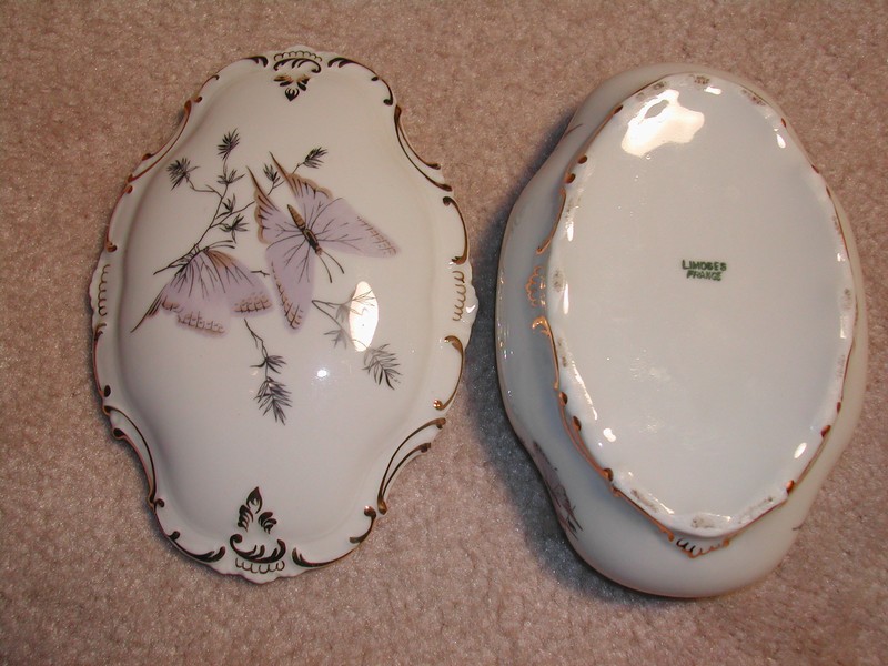 Elegant Limoges France Powder Jar Butterflies